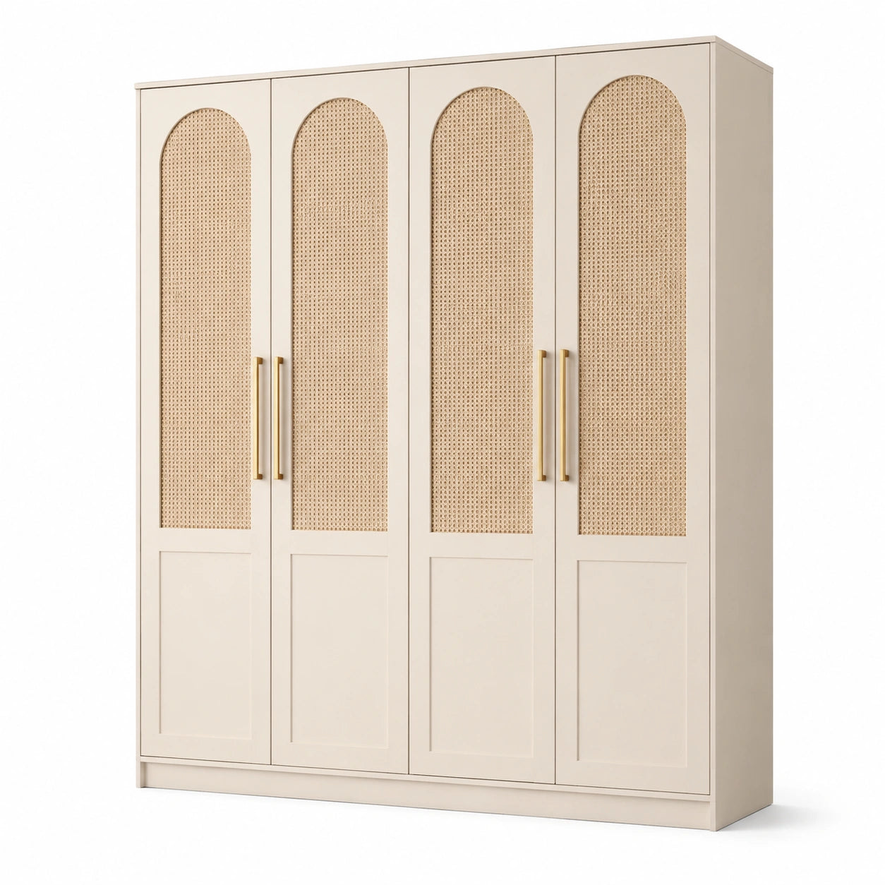 Armadio in MDF e rattan a 4 ante avorio