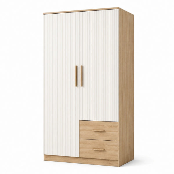 Armadio in MDF Legno Chiaro e Bianco con 2 Cassetti