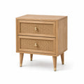Comodino in Legno con Cassetti in Rattan Naturale