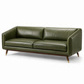 Divano in pelle verde oliva con base in legno