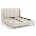 Letto matrimoniale in legno massello e tessuto beige con doghe