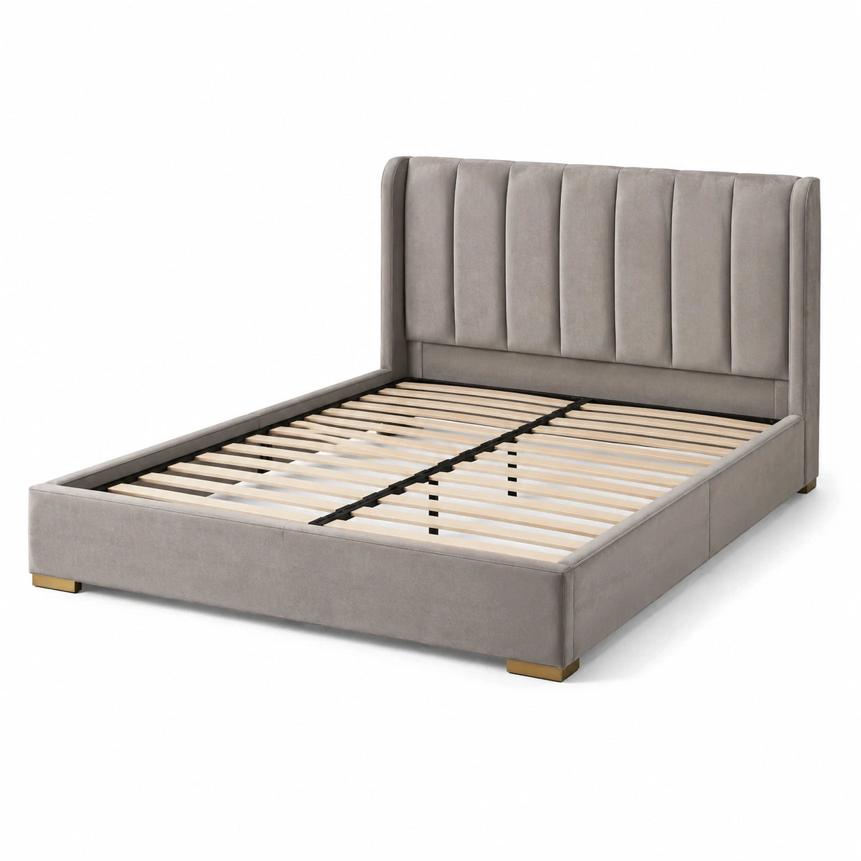 Letto Matrimoniale in Velluto con Struttura in Legno di Pino 160x200 cm Grigio
