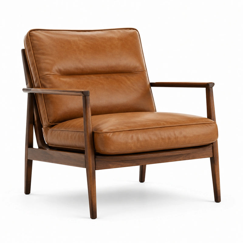 Poltrona in Pelle con Struttura in Legno
