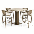 Set da bar con tavolo in pietra e sgabelli in metallo bronzo