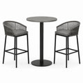 Set da bar in metallo e corda con due sgabelli grigio e nero